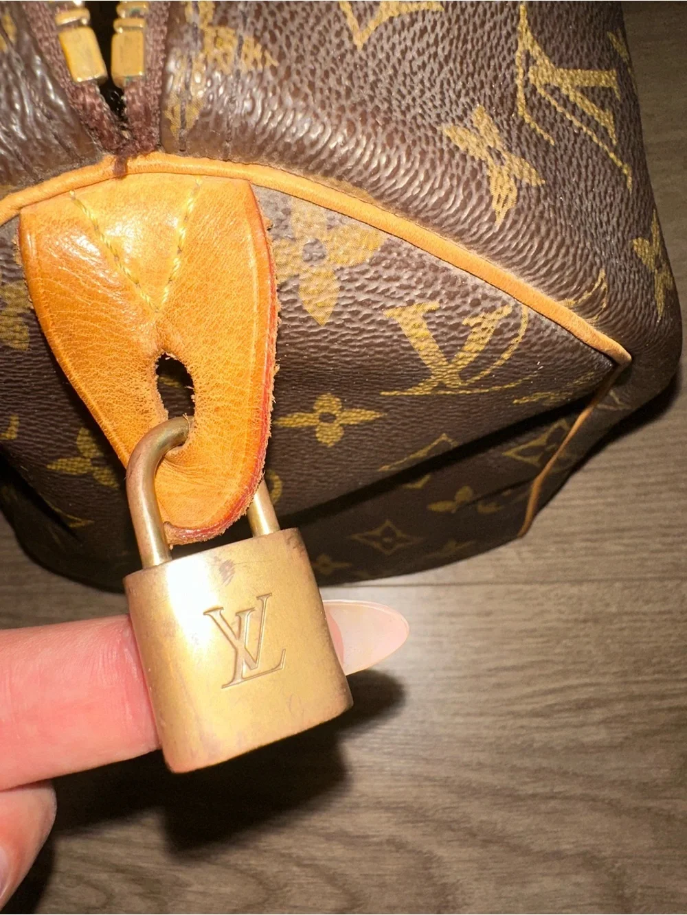 Louis Vuitton Brown Monogram Canvas Handbag with Tan Trim